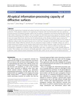 All-Optical Information-Processing Capacity of Diffractive Surfaces Onur Kulce1,2,3,Denizmengu1,2,3,Yairrivenson1,2,3 and Aydogan Ozcan 1,2,3