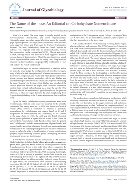 Ose: an Editorial on Carbohydrate Nomenclature Neil P