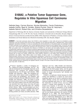 S100A2, a Putative Tumor Suppressor Gene, Regulates in Vitro