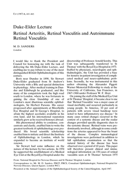 Duke-Elder Lecture Retinal Arteritis, Retinal Vasculitis and Autoimmune