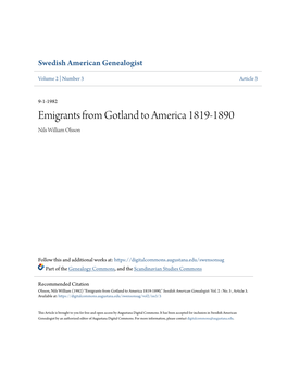 Emigrants from Gotland to America 1819-1890 Nils William Olsson