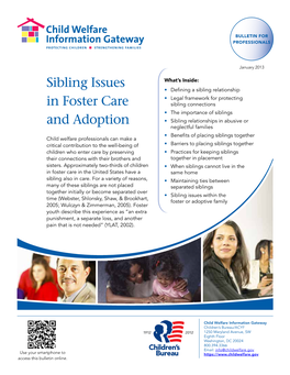 Sibling Issues in Foster Care and Adoption