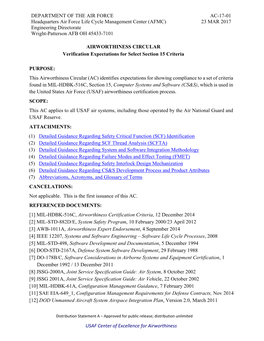 AC-17-01 Headquarters Air Force Life Cycle Management Center (AFMC) 23 MAR 2017 Engineering Directorate Wright-Patterson AFB OH 45433-7101