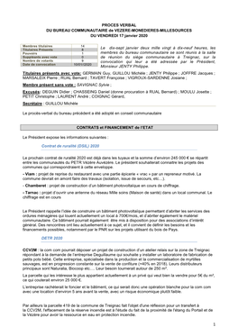 PROCES VERBAL DU BUREAU COMMUNAUTAIRE De VEZERE-MONEDIERES-MILLESOURCES DU VENDREDI 17 Janvier 2020