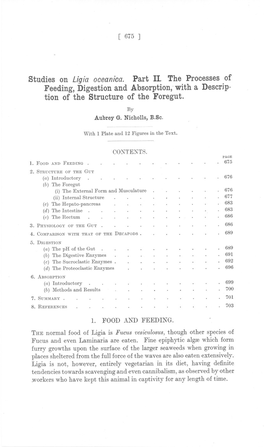 Studies on Ligia Oceanica. Part II. the Processes of Feeding, Digestion and Absorption