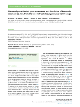 Non-Contiguous Finished Genome Sequence and Description of Bartonella Saheliensis Sp. Nov. from the Blood of Gerbilliscus Gambia