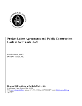 Project Labor Agreements and Public Construction Costs in New York State