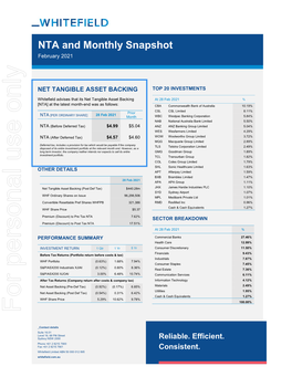 NTA and Monthly Snapshot February 2021