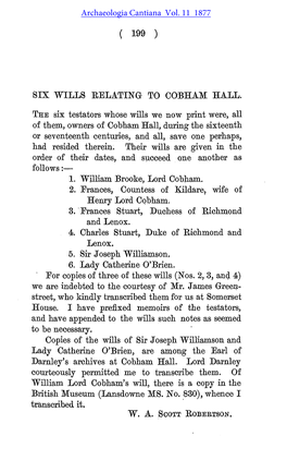 Six Wills Relating to Cobham Hall
