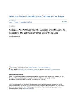 Aerospace and Antitrust: How the European Union Supports Its Interests to the Detriment of United States' Companies