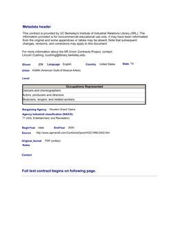 Full Text Contract Begins on Following Page. Metadata Header