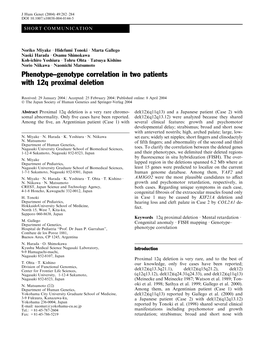 Phenotype–Genotype Correlation in Two Patients with 12Q Proximal Deletion