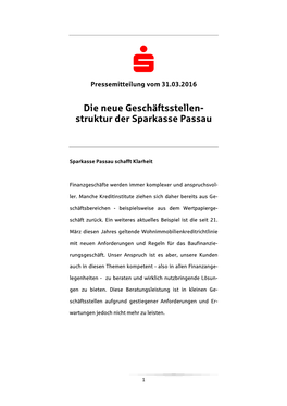 Die Neue Geschäftsstellen- Struktur Der Sparkasse Passau