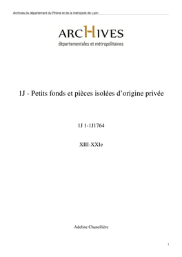 1J - Petits Fonds Et Pièces Isolées D’Origine Privée