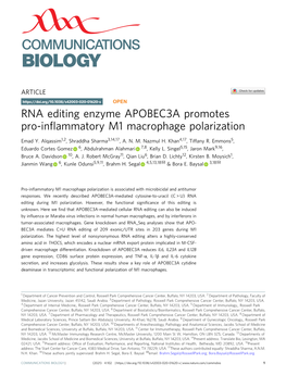 RNA Editing Enzyme APOBEC3A Promotes Pro-Inflammatory M1