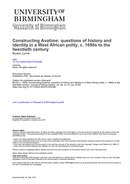 Constructing Avatime: Questions of History and Identity in a West African Polity, C. 1690S to the Twentieth Century Brydon, Lynne
