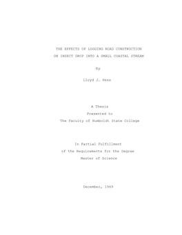 The Effects of Logging Road Construction on Insect Drop Into a Small Coastal Stream