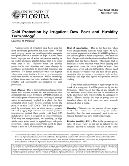 Cold Protection by Irrigation: Dew Point and Humidity Terminology1 Lawrence R