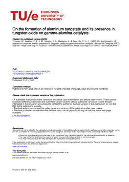 On the Formation of Aluminum Tungstate and Its Presence in Tungsten Oxide on Gamma-Alumina Catalysts