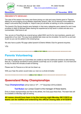 Parents Volunteering Queensland Relay Championships