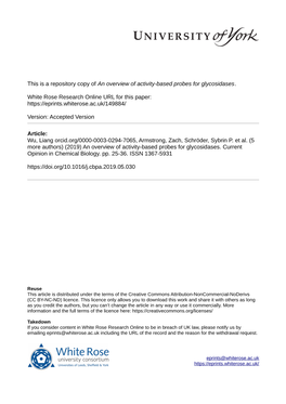 An Overview of Activity-Based Probes for Glycosidases