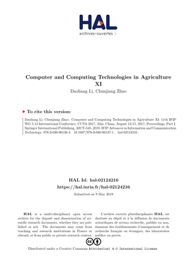 Computer and Computing Technologies in Agriculture XI Daoliang Li, Chunjiang Zhao