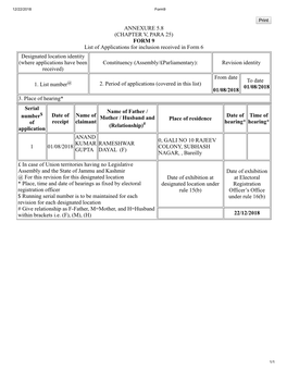 ANNEXURE 5.8 (CHAPTER V, PARA 25) FORM 9 List of Applications For