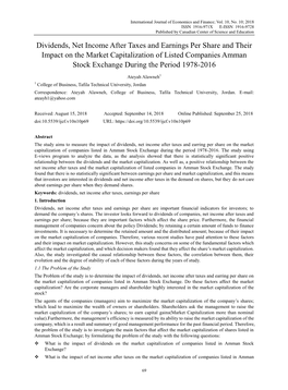 Dividends, Net Income After Taxes and Earnings Per Share and Their