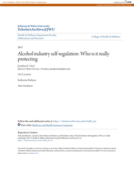 Alcohol Industry Self-Regulation: Who Is It Really Protecting Jonathan K