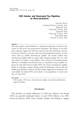 CEO Gender and Downward Pay Rigidities As Rent-Extractions Introduction the Literature on Gender Differences in CEO Pay Indicate