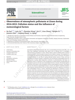 Observations of Atmospheric Pollutants at Lhasa During 2014ￃﾢￂ