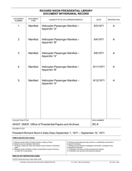 President Richard Nixon's Daily Diary, September 1-15, 1971