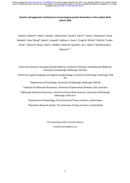 Genetic and Epigenetic Architectures of Neurological Protein Biomarkers in the Lothian Birth Cohort 1936