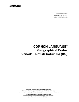 Geographical Codes Canada - British Columbia (BC)