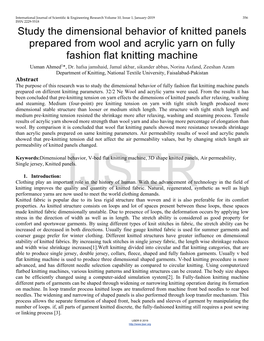 Study the Dimensional Behavior of Knitted Panels Prepared from Wool and Acrylic Yarn on Fully Fashion Flat Knitting Machine Usman Ahmed1*, Dr