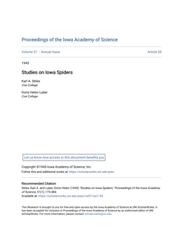 Studies on Iowa Spiders