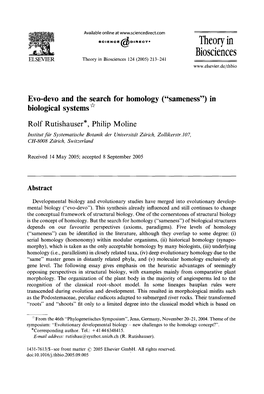 Evo-Devo and the Search for Homology