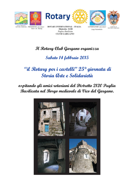 “Il Rotary Per I Castelli” 25° Giornata Di Storia Arte E Solidarietà