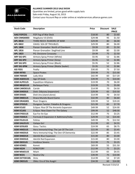 ALLIANCE SUMMER 2013 SALE BOOK Quantities Are Limited, Prices