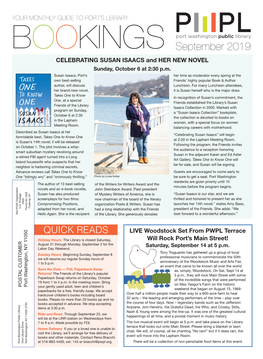 BOOKINGS September 2019 CELEBRATING SUSAN ISAACS and HER NEW NOVEL Sunday, October 6 at 2:30 P.M