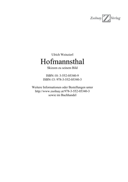 Hofmannsthal Skizzen Zu Seinem Bild