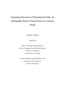 Negotiating Discourses of Womanhood in India: an Ethnographic Study of Young Women in a Chennai Hostel