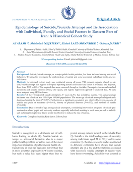 Epidemiology of Suicide/Suicide Attempt and Its Association with Individual, Family, and Social Factors in Eastern Part of Iran: a Historical Cohort Study