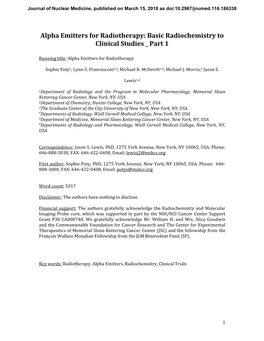 Alpha Emitters for Radiotherapy: Basic Radiochemistry to Clinical Studies Part 1