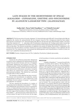 Cephaeline, Emetine and Psychotrine in Alangium Lamarckii Thw