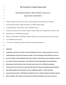 The Formation of Gypsum Megacrystals Abstract