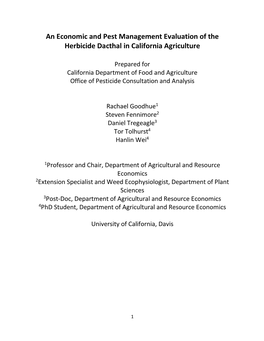 An Economic and Pest Management Evaluation of the Herbicide Dacthal in California Agriculture