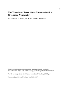 The Viscosity of Seven Gases Measured with a Greenspan Viscometer