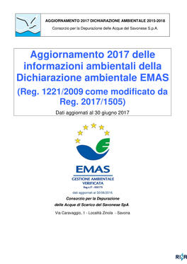 DICHIARAZIONE AMBIENTALE 2015-2018 Consorzio Per La Depurazione Delle Acque Del Savonese S.P.A