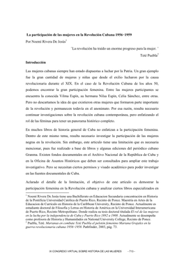 La Participación De Las Mujeres En La Revolución Cubana 1956 ̵1959